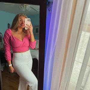 Pink twist top bell sleeve top